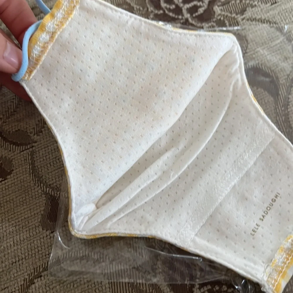 New Lele sadoughi yellow pearl embellished reusable mask